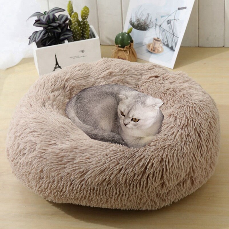 Round Cat Bed Warm Sleeping Cat Nest For Dogs Basket Pet Products Cushion Soft Long Plush Cat Pet Bed Mat Cat House Animals Sofa